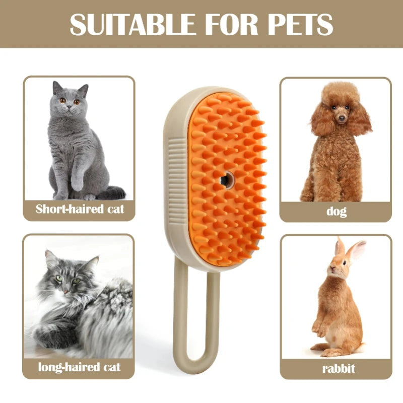 3-in-1 Steam Pet Grooming Brush – Massage, Detangle & Deshed