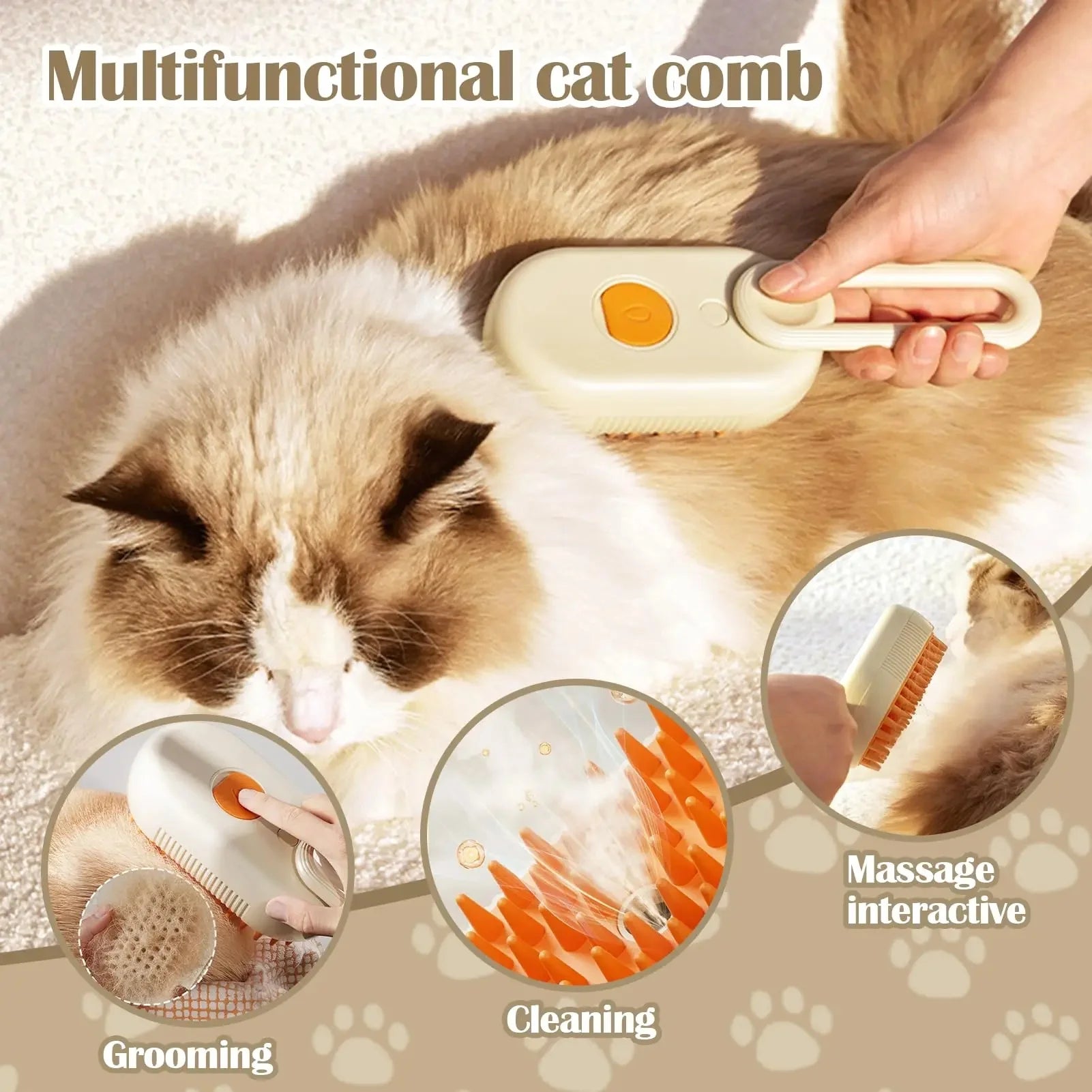 3-in-1 Steam Pet Grooming Brush – Massage, Detangle & Deshed