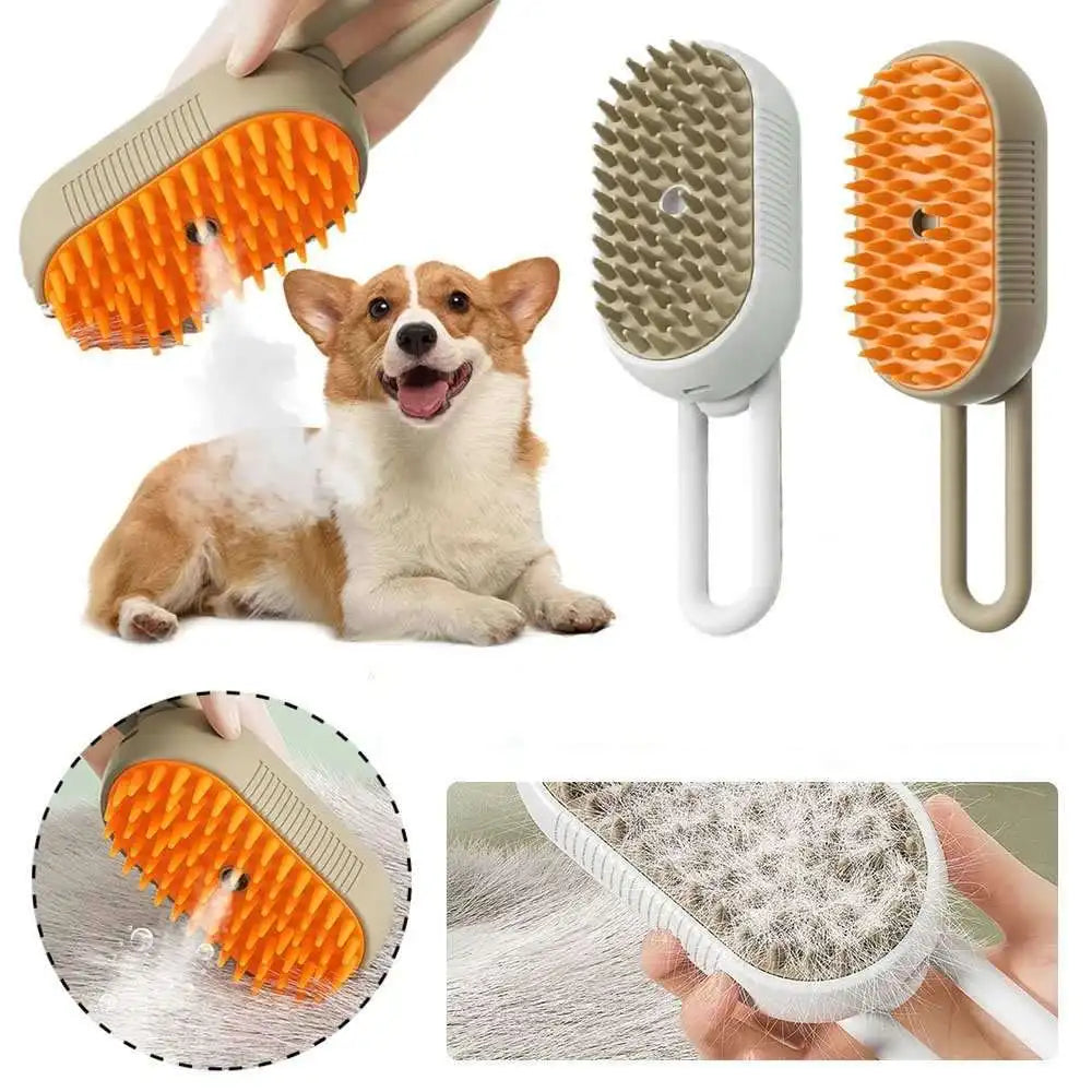 3-in-1 Steam Pet Grooming Brush – Massage, Detangle & Deshed