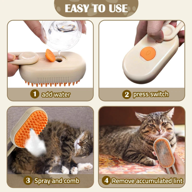 3-in-1 Steam Pet Grooming Brush – Massage, Detangle & Deshed