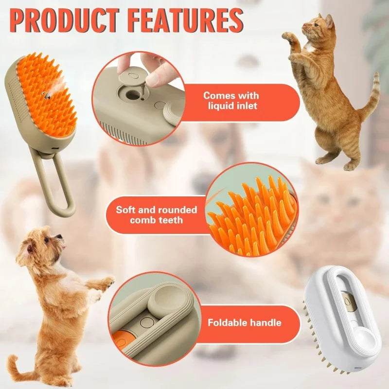 3-in-1 Steam Pet Grooming Brush – Massage, Detangle & Deshed